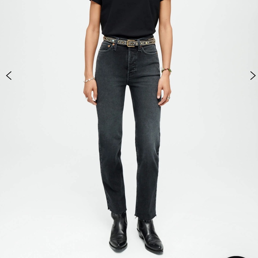 Re/Done High Rise Stove Pipe Ankle Crop Jeans In Black - Size 27